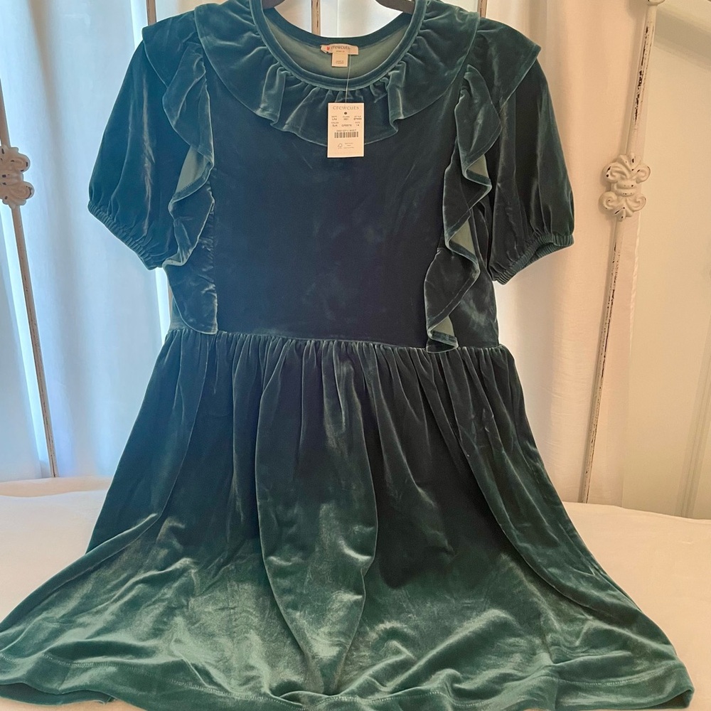 NWT Crewcuts Soft Velvet Feel Emerald Green Girls Dress Size 14